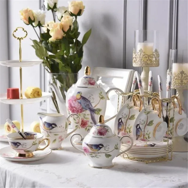 Coffee Tea Sugar - Pastoral Bird Bone China Coffee Set